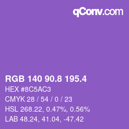 カラーコード: RGB 140 90.8 195.4 | qconv.com