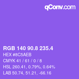 カラーコード: RGB 140 90.8 235.4 | qconv.com