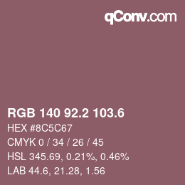 カラーコード: RGB 140 92.2 103.6 | qconv.com