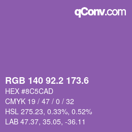 カラーコード: RGB 140 92.2 173.6 | qconv.com