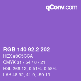 カラーコード: RGB 140 92.2 202 | qconv.com