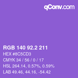 カラーコード: RGB 140 92.2 211 | qconv.com