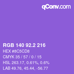 カラーコード: RGB 140 92.2 216 | qconv.com