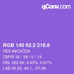 カラーコード: RGB 140 92.2 218.6 | qconv.com