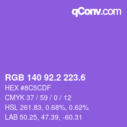 カラーコード: RGB 140 92.2 223.6 | qconv.com