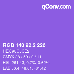 カラーコード: RGB 140 92.2 226 | qconv.com