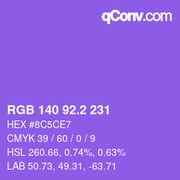 カラーコード: RGB 140 92.2 231 | qconv.com