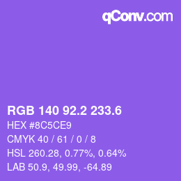 カラーコード: RGB 140 92.2 233.6 | qconv.com