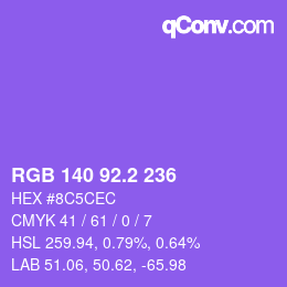 カラーコード: RGB 140 92.2 236 | qconv.com