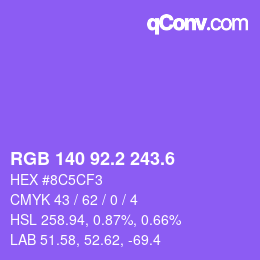 カラーコード: RGB 140 92.2 243.6 | qconv.com
