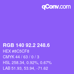 カラーコード: RGB 140 92.2 248.6 | qconv.com