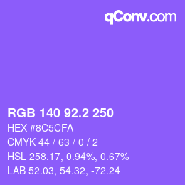 カラーコード: RGB 140 92.2 250 | qconv.com
