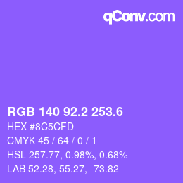 カラーコード: RGB 140 92.2 253.6 | qconv.com