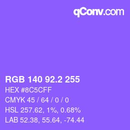 カラーコード: RGB 140 92.2 255 | qconv.com