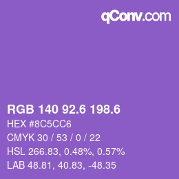 カラーコード: RGB 140 92.6 198.6 | qconv.com