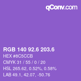 カラーコード: RGB 140 92.6 203.6 | qconv.com