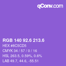 カラーコード: RGB 140 92.6 213.6 | qconv.com