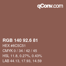 カラーコード: RGB 140 92.6 81 | qconv.com
