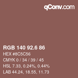 カラーコード: RGB 140 92.6 86 | qconv.com