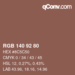 颜色代码: RGB 140 92 80 | qconv.com
