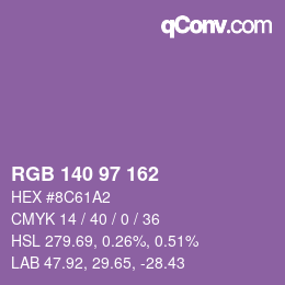 Color code: RGB 140 97 162 | qconv.com