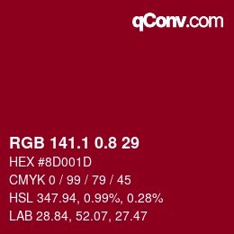 カラーコード: RGB 141.1 0.8 29 | qconv.com