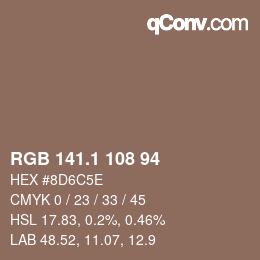 Color code: RGB 141.1 108 94 | qconv.com