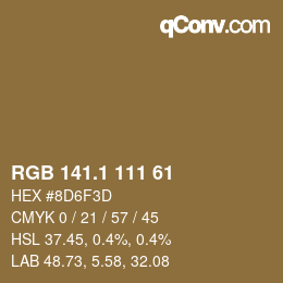 カラーコード: RGB 141.1 111 61 | qconv.com