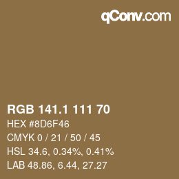 カラーコード: RGB 141.1 111 70 | qconv.com