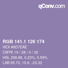 カラーコード: RGB 141.1 126 174 | qconv.com