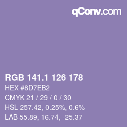 カラーコード: RGB 141.1 126 178 | qconv.com