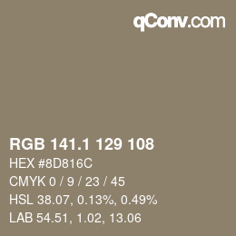カラーコード: RGB 141.1 129 108 | qconv.com