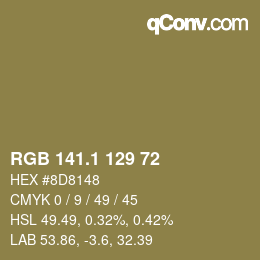Color code: RGB 141.1 129 72 | qconv.com