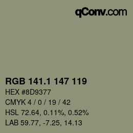 カラーコード: RGB 141.1 147 119 | qconv.com