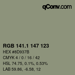 カラーコード: RGB 141.1 147 123 | qconv.com