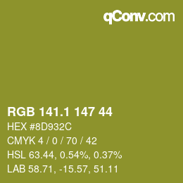 カラーコード: RGB 141.1 147 44 | qconv.com
