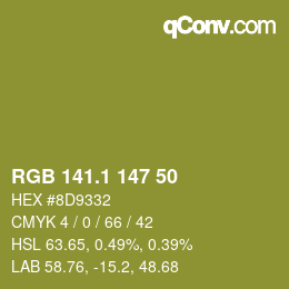 カラーコード: RGB 141.1 147 50 | qconv.com