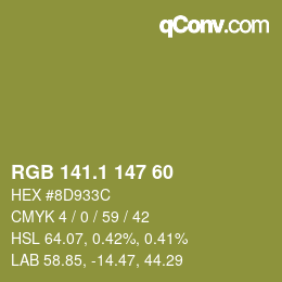 カラーコード: RGB 141.1 147 60 | qconv.com