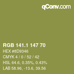 カラーコード: RGB 141.1 147 70 | qconv.com