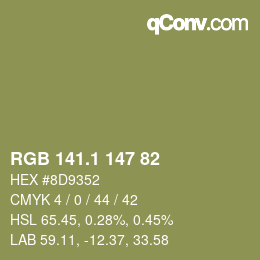 カラーコード: RGB 141.1 147 82 | qconv.com