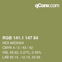 カラーコード: RGB 141.1 147 84 | qconv.com