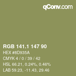 カラーコード: RGB 141.1 147 90 | qconv.com