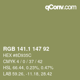 カラーコード: RGB 141.1 147 92 | qconv.com