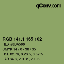 カラーコード: RGB 141.1 165 102 | qconv.com