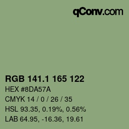 カラーコード: RGB 141.1 165 122 | qconv.com