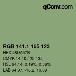 カラーコード: RGB 141.1 165 123 | qconv.com