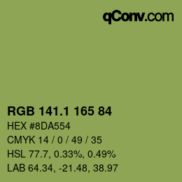 カラーコード: RGB 141.1 165 84 | qconv.com