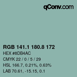 カラーコード: RGB 141.1 180.8 172 | qconv.com