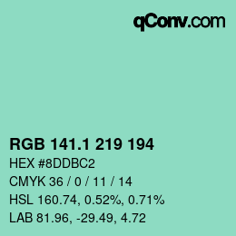 カラーコード: RGB 141.1 219 194 | qconv.com