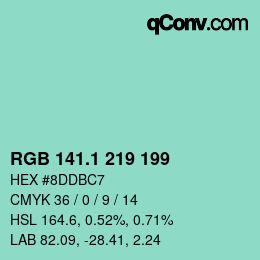 カラーコード: RGB 141.1 219 199 | qconv.com